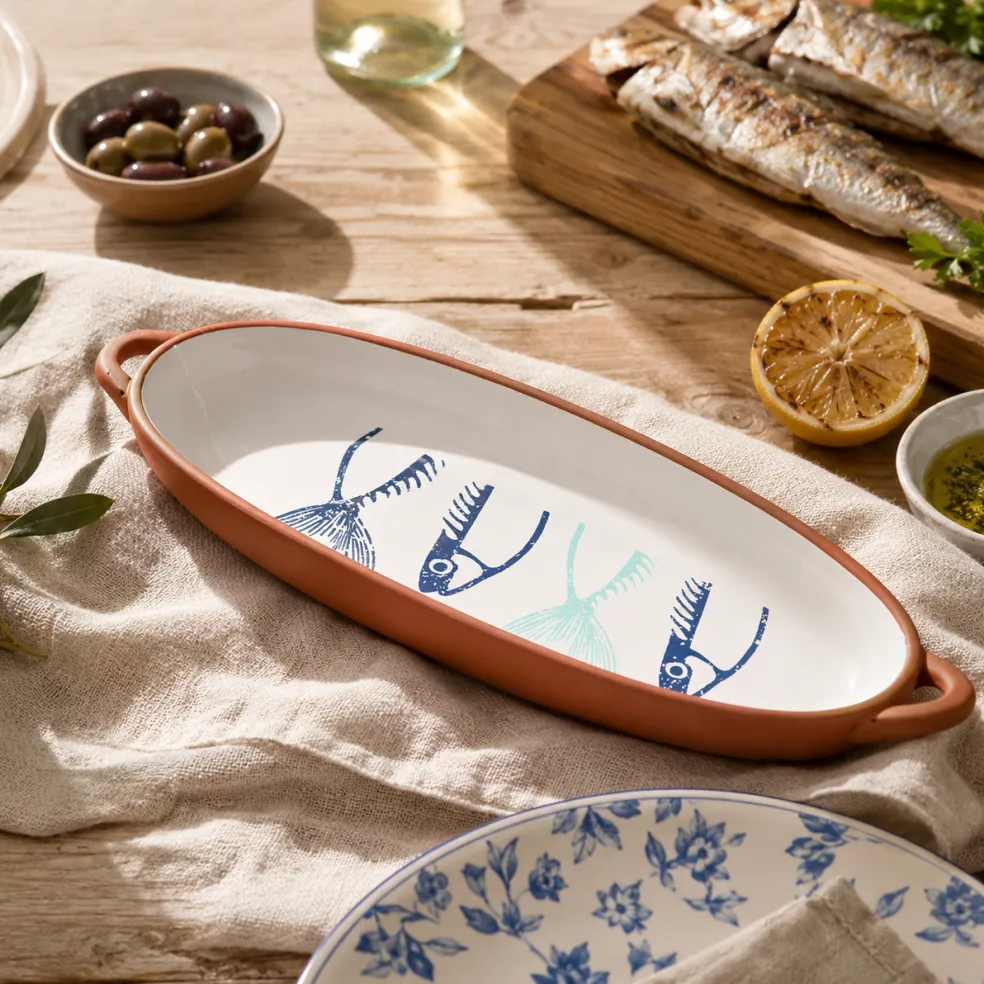 Bandeja con asas para pescado de terracota Dexam