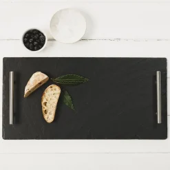 Bandeja para servir de pizarra con asas de inox Selbrae