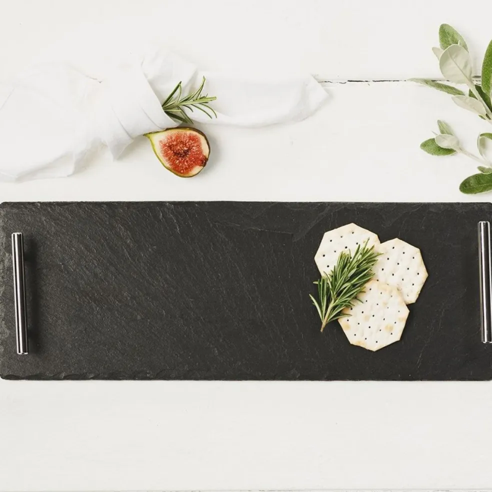 Bandeja para servir de pizarra con asas de inox Selbrae