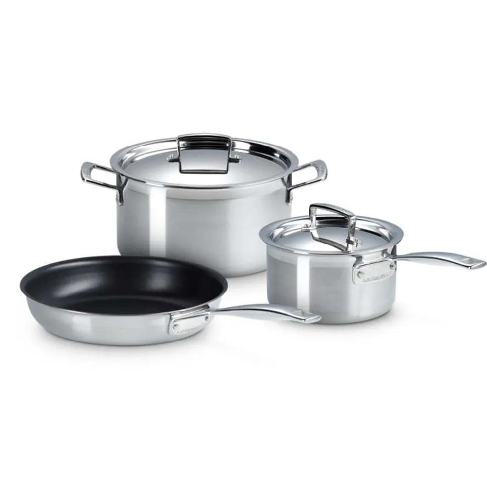 Batería de 3 piezas acero inoxidable Le Creuset