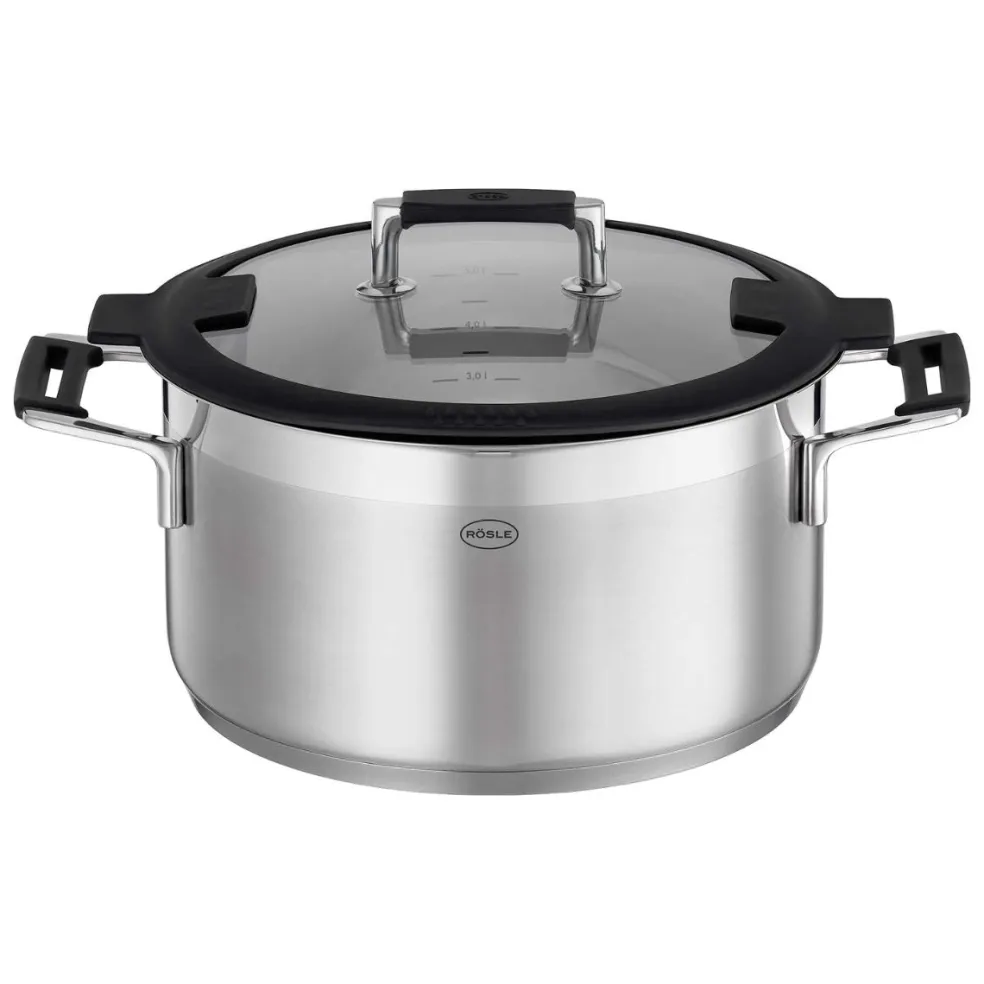 Cacerola alta de acero inoxidable con tapa de cristal Silence Pro Rösle