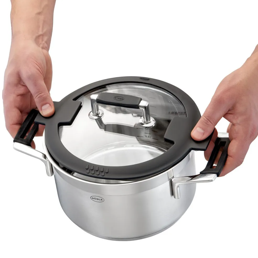 Cacerola alta de acero inoxidable con tapa de cristal Silence Pro Rösle