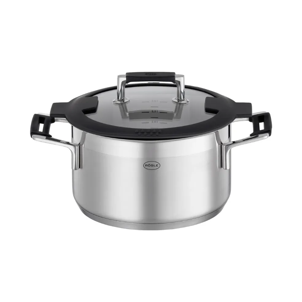Cacerola alta de acero inoxidable con tapa de cristal Silence Pro Rösle