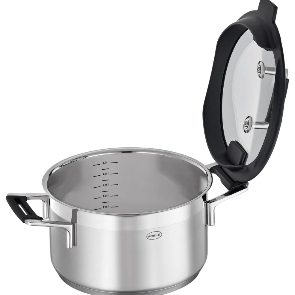 Cacerola alta de acero inoxidable con tapa de cristal Silence Pro Rösle