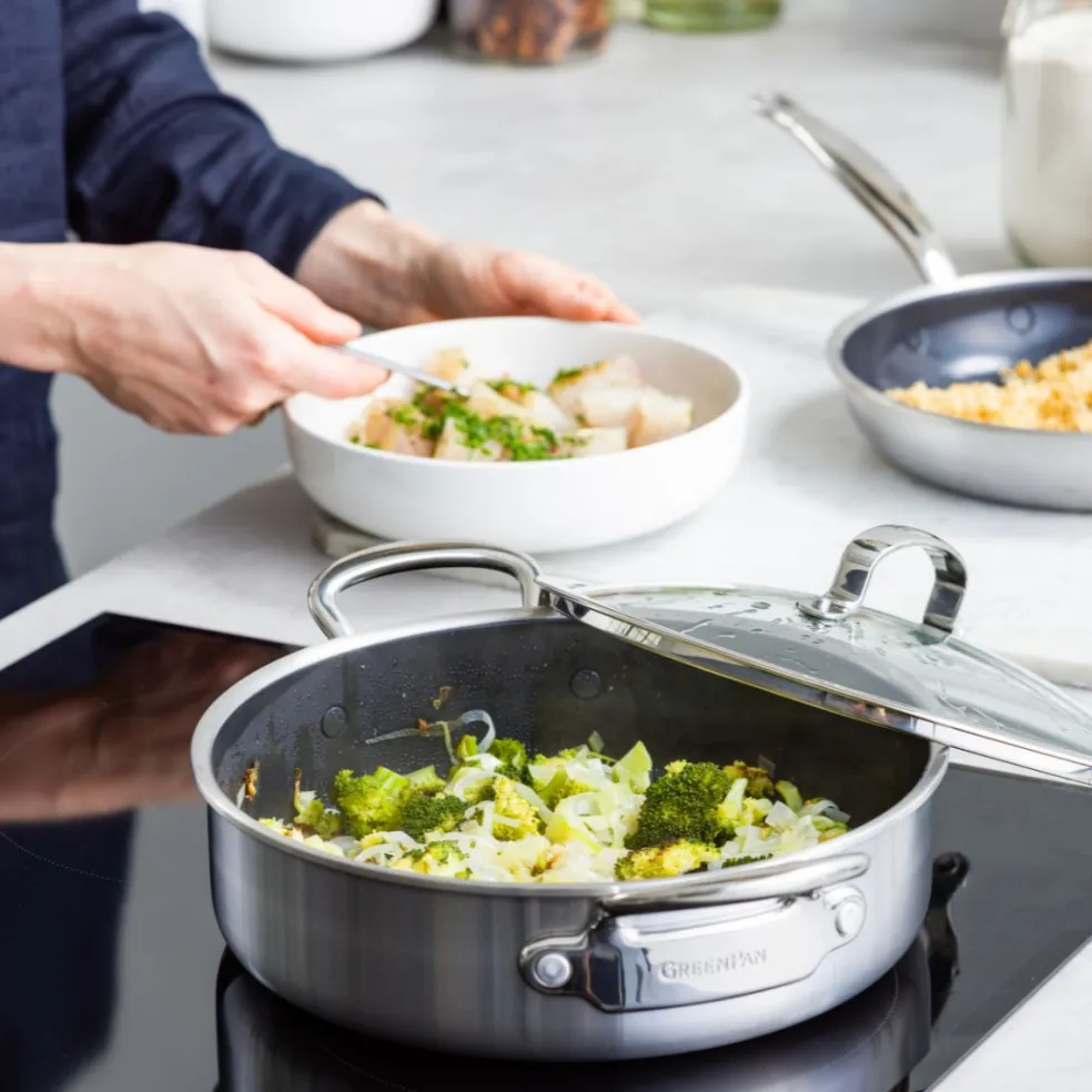 Cacerola baja cerámica con exterior acero inoxidable Premiere GreenPan
