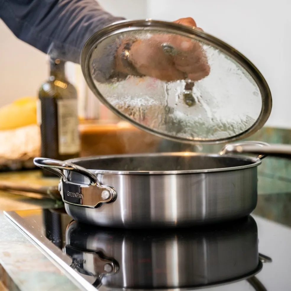 Cacerola baja cerámica con exterior acero inoxidable Premiere GreenPan