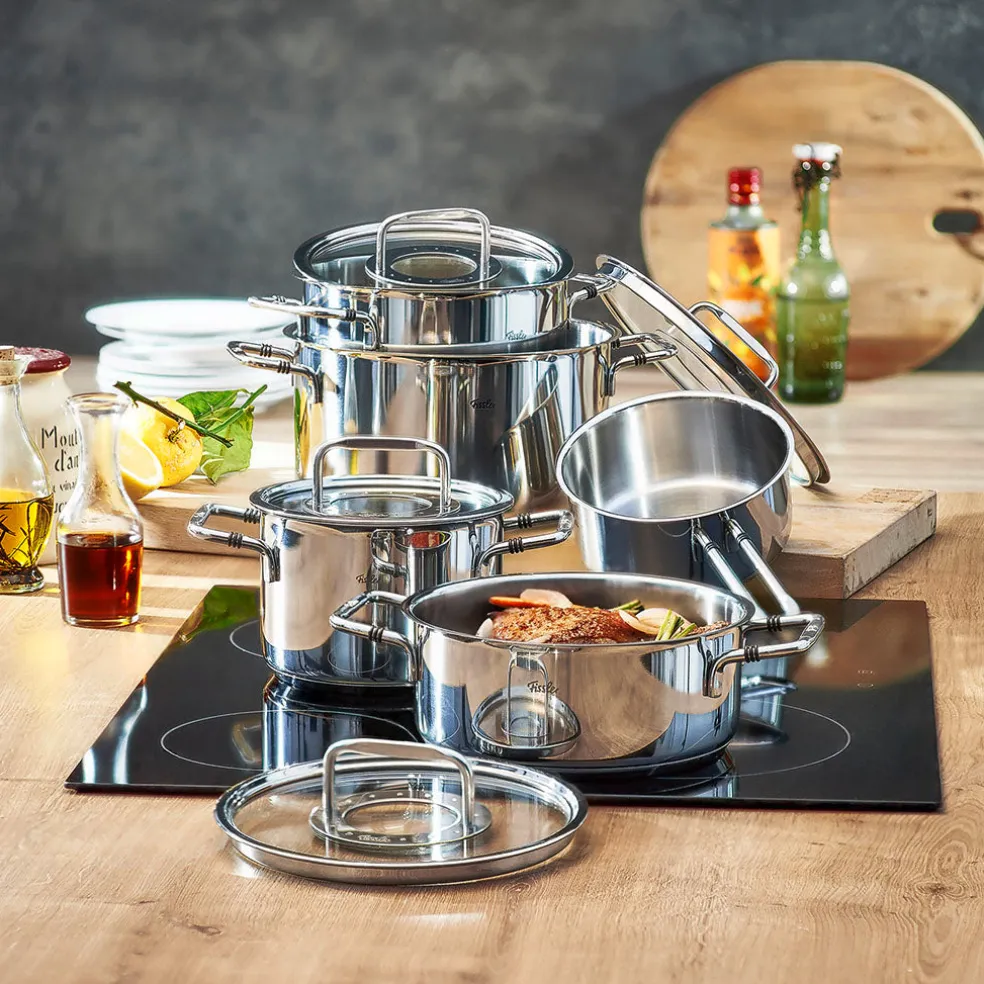 Cacerola 20cm de acero inox con tapa de cristal Bonn Fissler