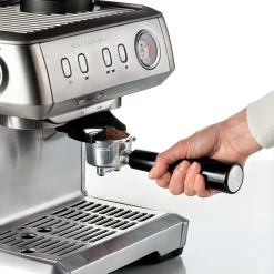 Cafetera Espresso de metal con molinillo de café y monodosis Ariete
