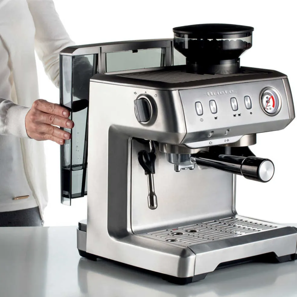 Cafetera Espresso de metal con molinillo de café y monodosis Ariete