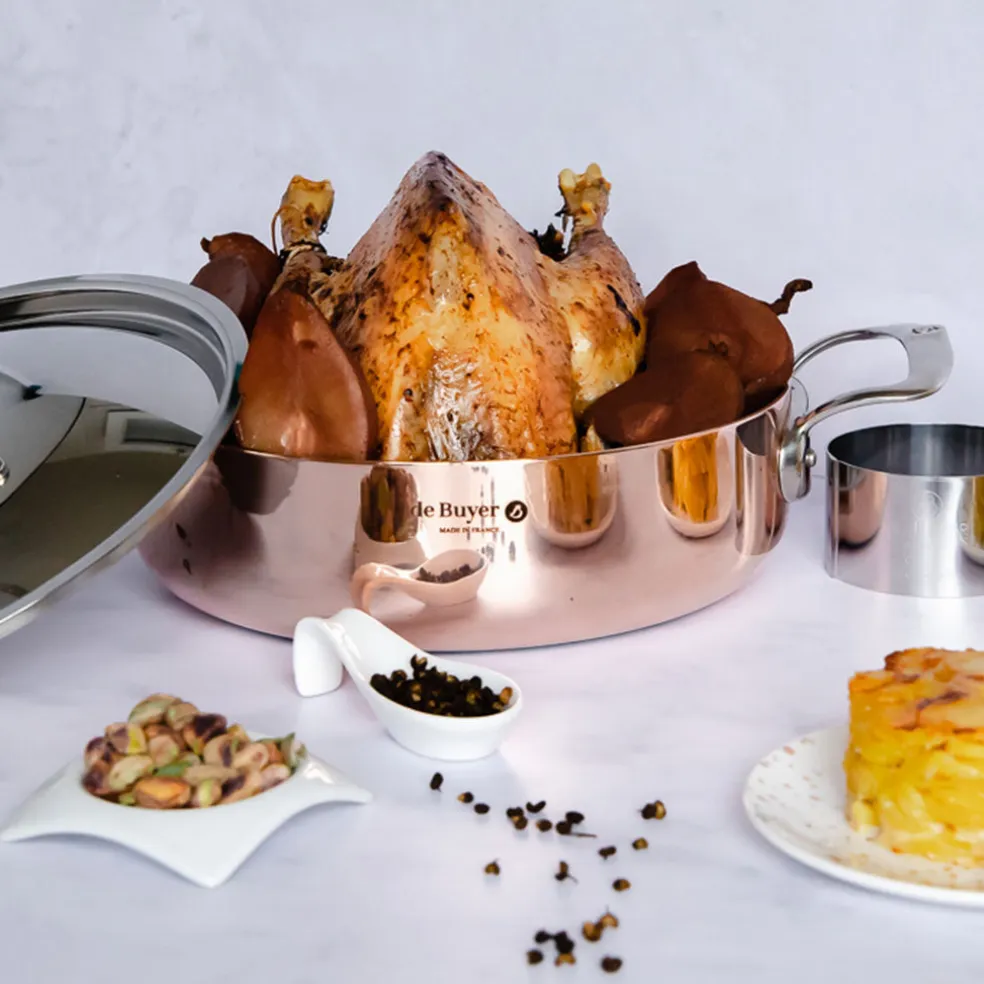 Cazuela de cobre Inocuivre con asas y tapa de inox De Buyer