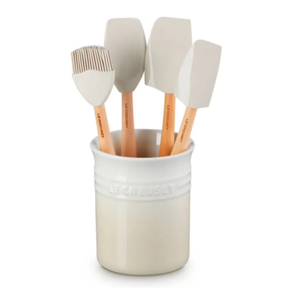 Conjunto de bote con 4 espátulas Le Creuset