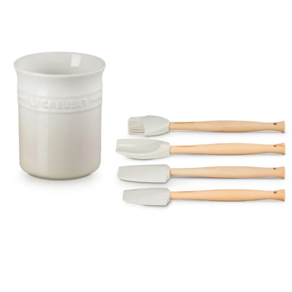 Conjunto de bote con 4 espátulas Le Creuset