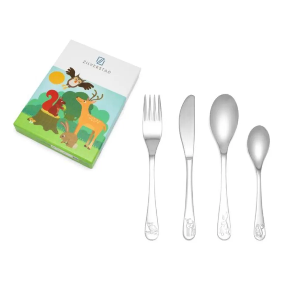 Cubertería de 4 piezas de acero inox Forest Animals Zilverstad