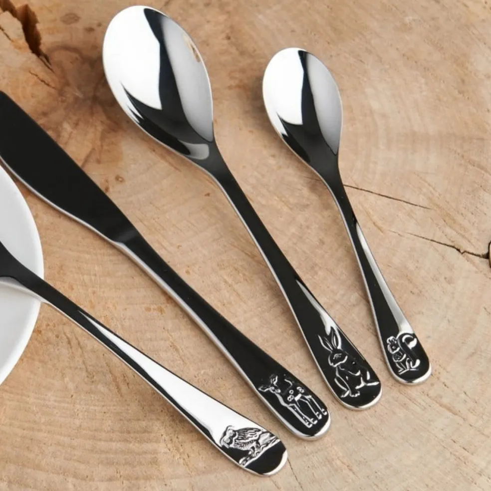 Cubertería de 4 piezas de acero inox Forest Animals Zilverstad