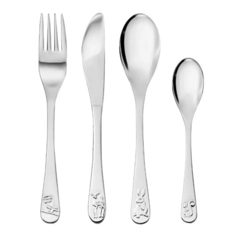 Cubertería de 4 piezas de acero inox Forest Animals Zilverstad