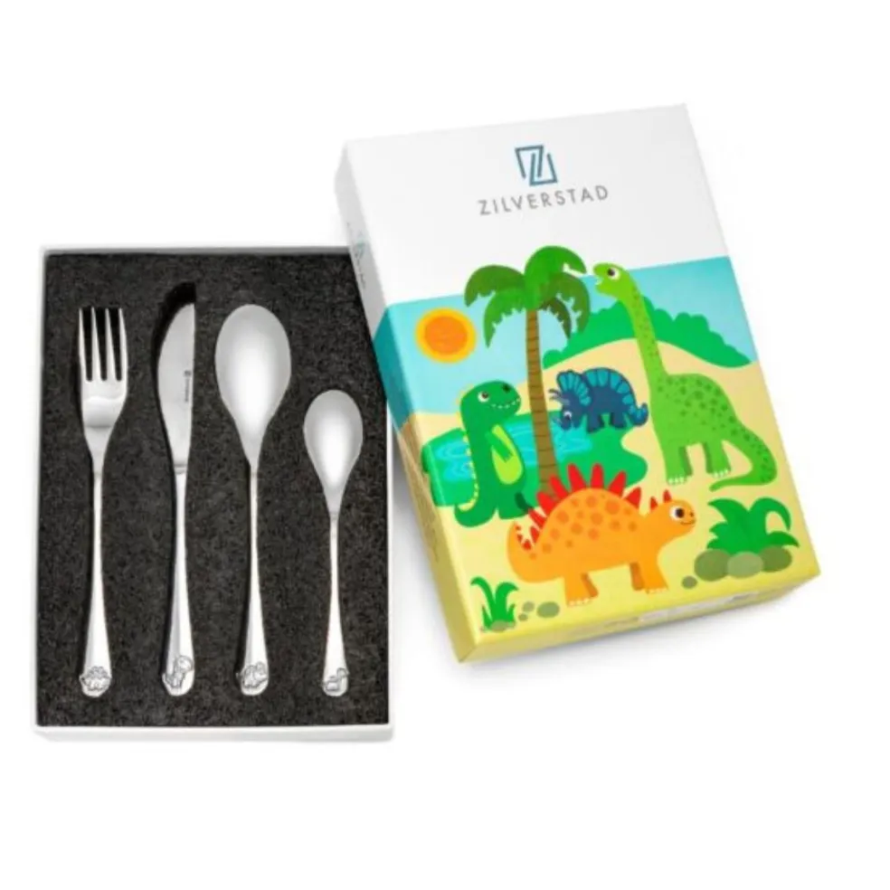 Cubertería de 4 piezas de acero inox Dinosaurs Zilverstad