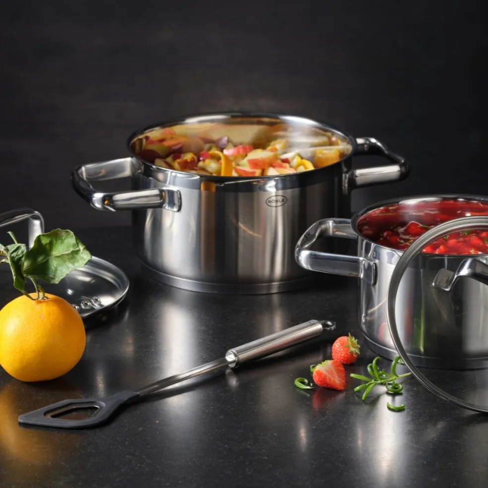 Cuchara espátula con agujero de inox con bordes de silicona Rösle