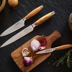 Cuchillos Le Creuset de acero damasco con mango de madera de olivo