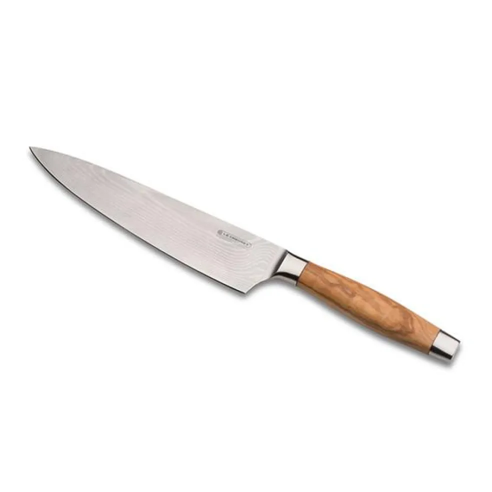 Cuchillos Le Creuset de acero damasco con mango de madera de olivo