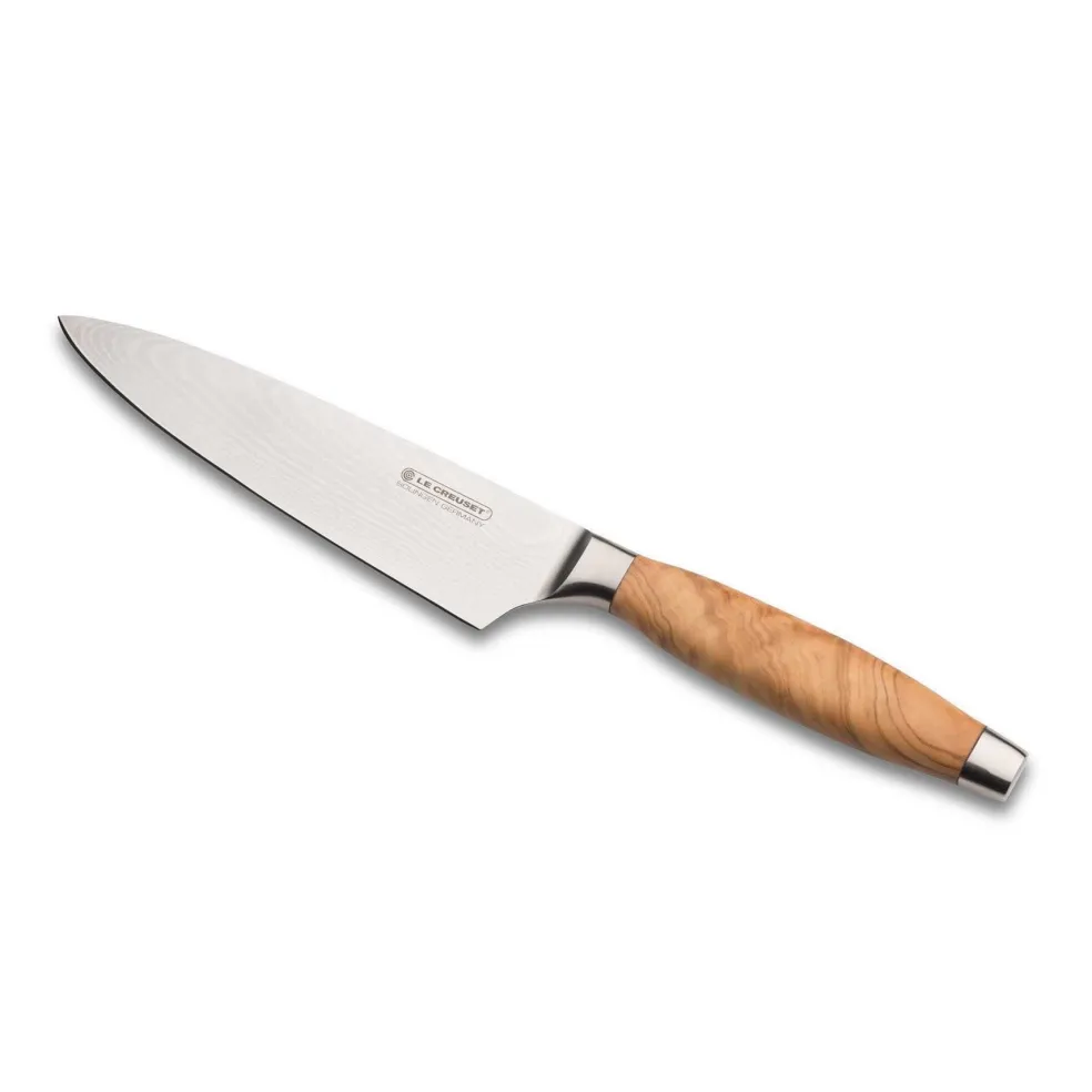 Cuchillos Le Creuset de acero damasco con mango de madera de olivo