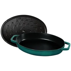 Fuente de horno ovalada de hierro fundido con tapa Staub