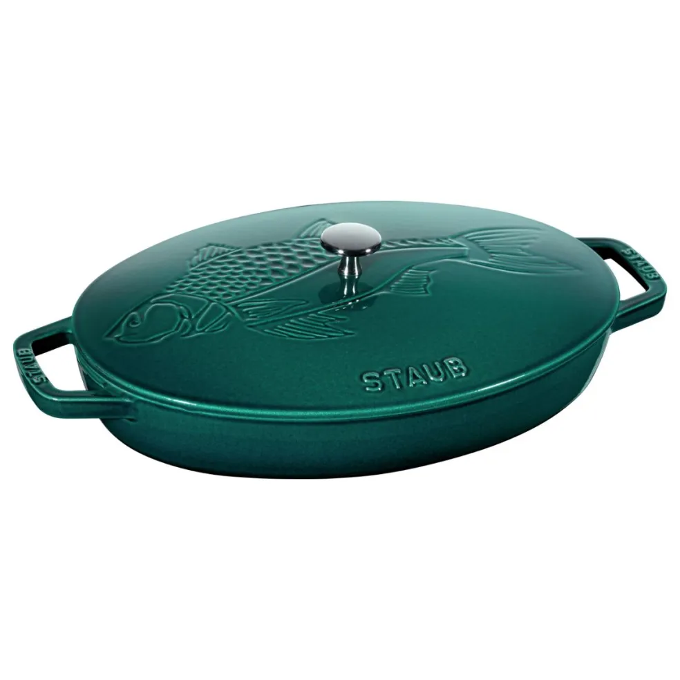 Fuente de horno ovalada de hierro fundido con tapa Staub