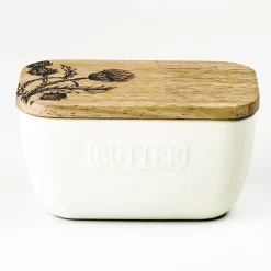 Mantequera cerámica con tapa de madera de roble Selbrae