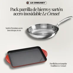 Pack parrilla de hierro y sartén acero inoxidable Le Creuset