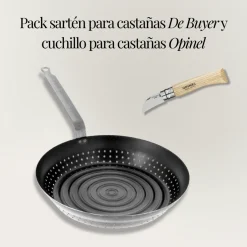 Pack sartén para castañas De Buyer y cuchillo para castañas Opinel