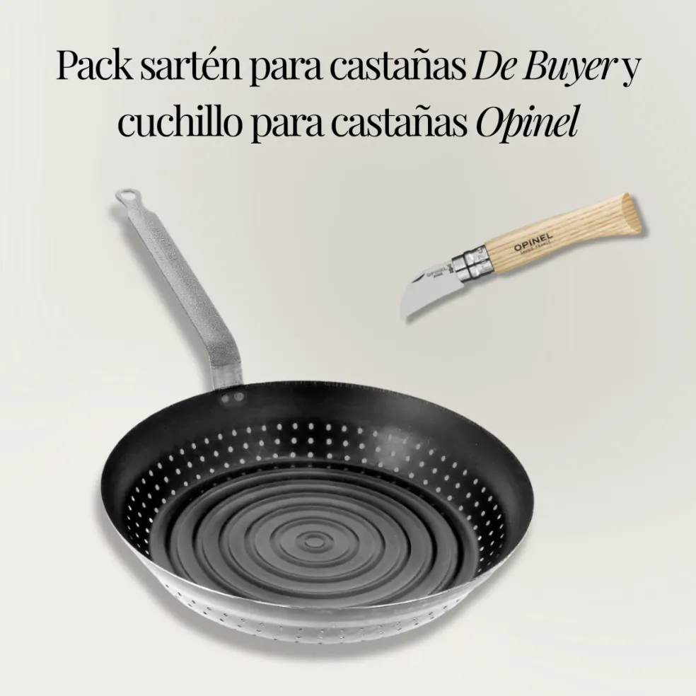 Pack sartén para castañas De Buyer y cuchillo para castañas Opinel