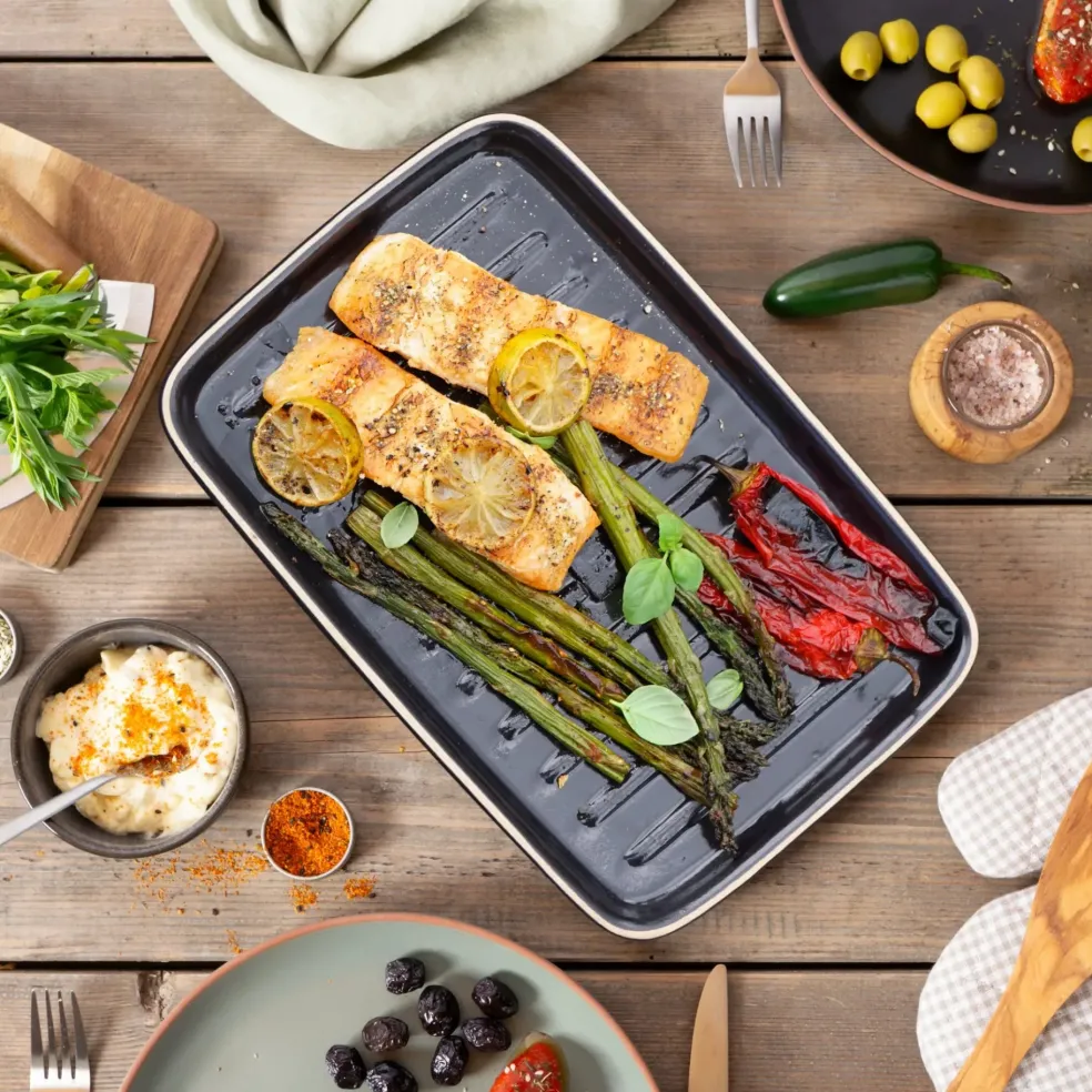 Parrilla rectangular de terracota para barbacoa y horno Römertopf