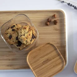 Recipientes herméticos de cristal con tapa de bambú Pebbly