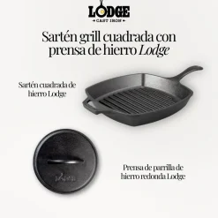 Sartén grill cuadrada con prensa de hierro Lodge