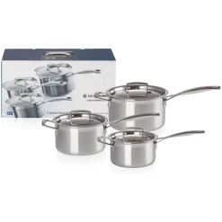 Set de 3 cazos con tapa de acero inoxidable 3-PLY Le Creuset