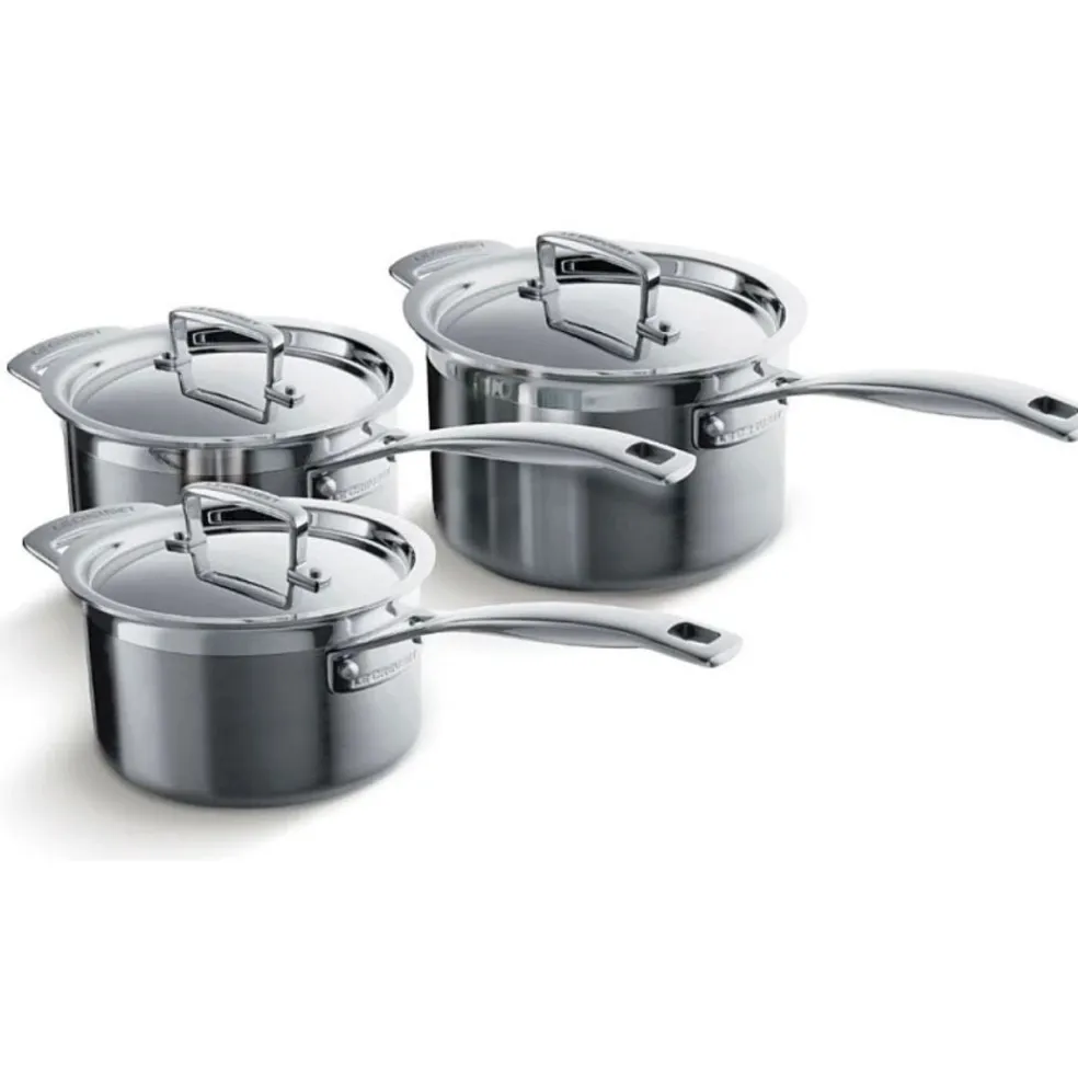 Set de 3 cazos con tapa de acero inoxidable 3-PLY Le Creuset