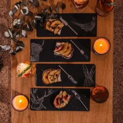 Set de 4 mini tablas de pizarra y 4 cuchillos para queso Selbrae