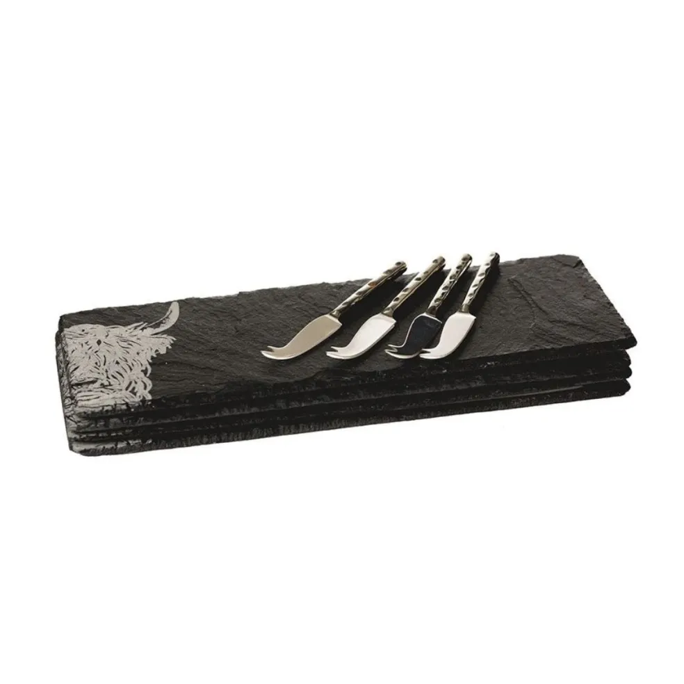Set de 4 mini tablas de pizarra y 4 cuchillos para queso Selbrae