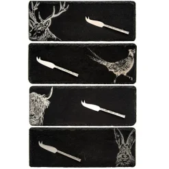 Set de 4 mini tablas de pizarra y 4 cuchillos para queso Selbrae