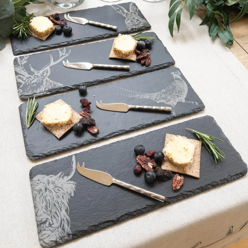 Set de 4 mini tablas de pizarra y 4 cuchillos para queso Selbrae