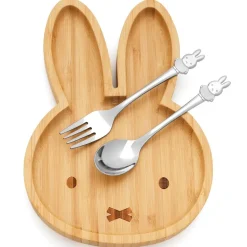 Set de plato de bambú con cuchara y tenedor de acero inox Miffy Zilverstad