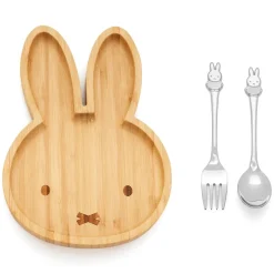 Set de plato de bambú con cuchara y tenedor de acero inox Miffy Zilverstad