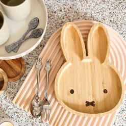 Set de plato de bambú con cuchara y tenedor de acero inox Miffy Zilverstad