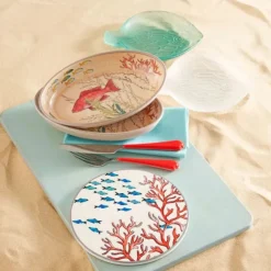 Set de 2 platos de postre de melamina Sea Life Rose & Tulipani