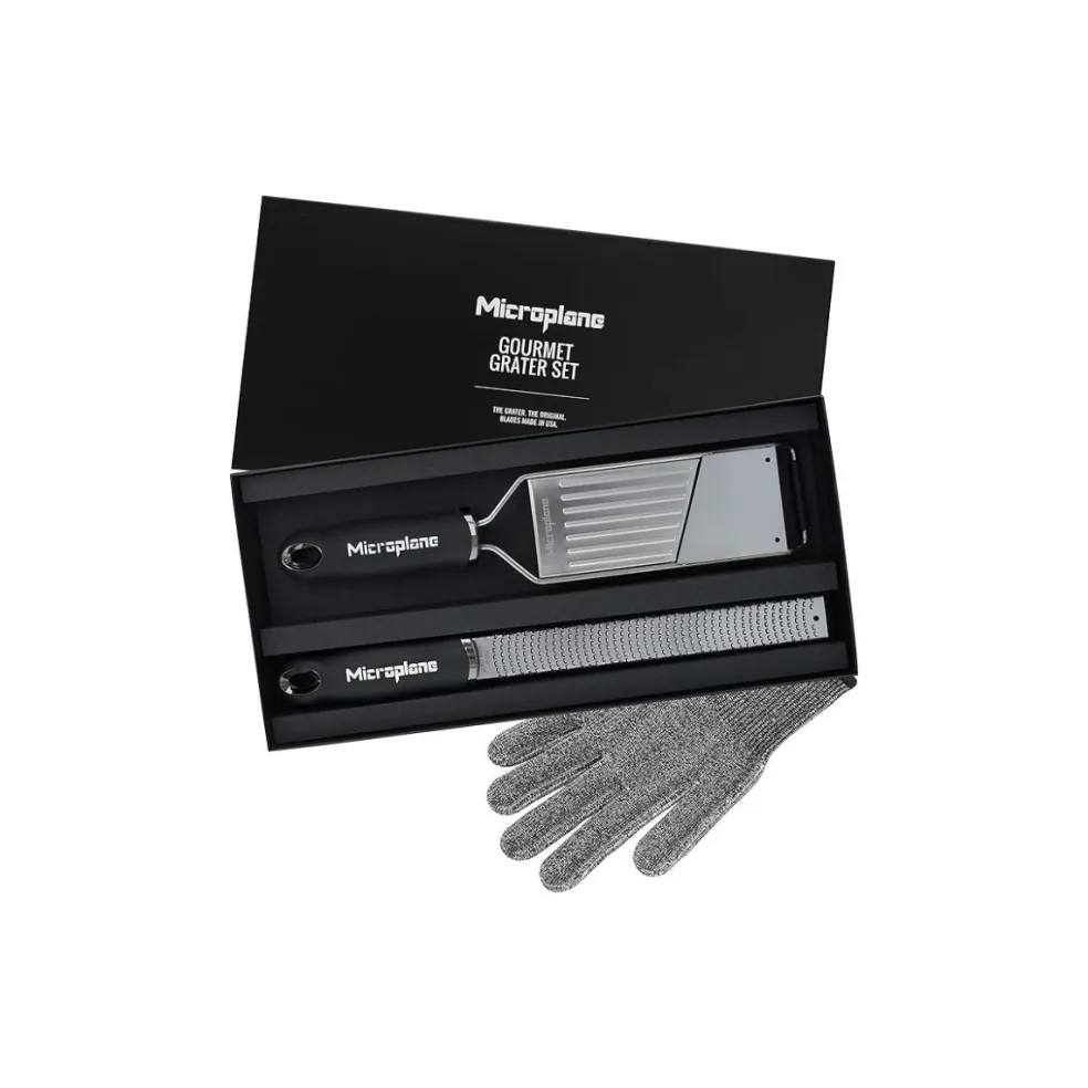 Set de 2 ralladores y guante protector Gourmet Microplane