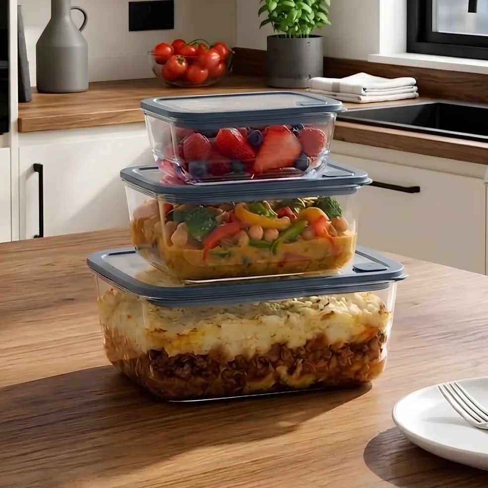 Set de 3 recipientes de cristal para conservar y cocinar Pebbly