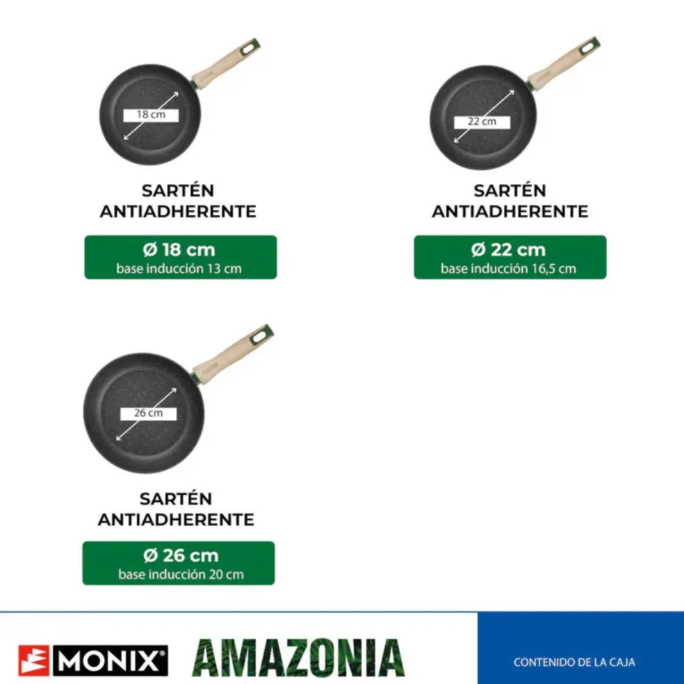 Set de 3 sartenes antiadherentes Amazonia Monix