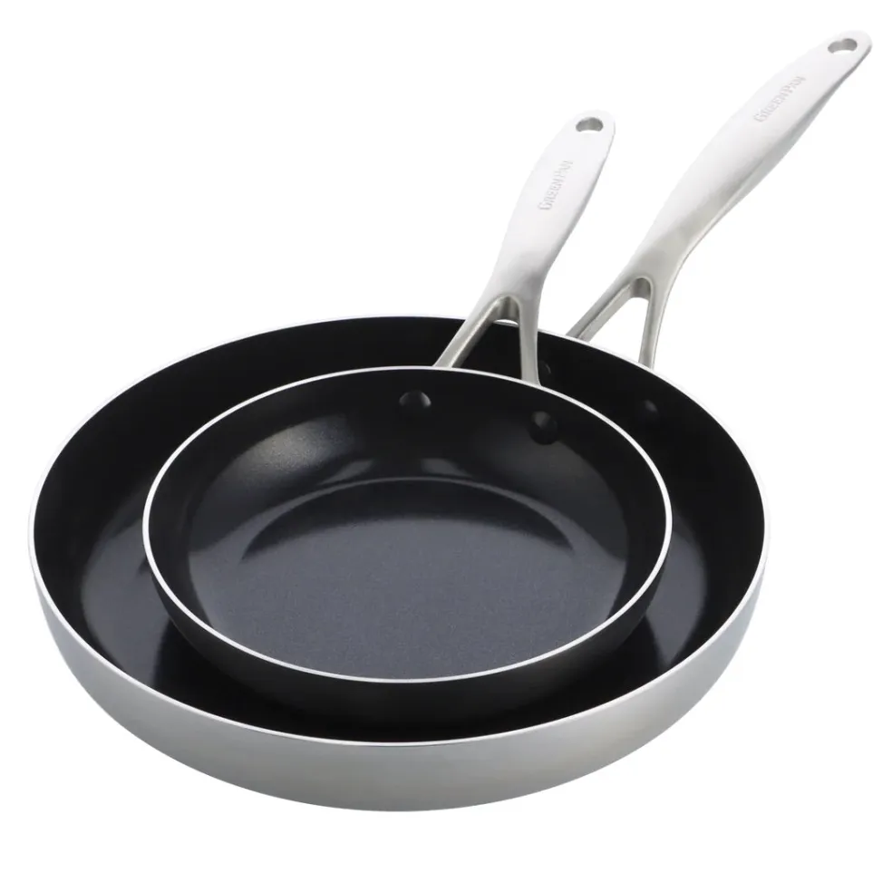 Set de 2 sartenes cerámicas con exterior de acero inoxidable Geneva GreenPan