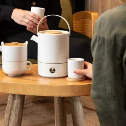 Set de 2 vasos cerámicos con posavasos de bambú Umea Bredemeijer