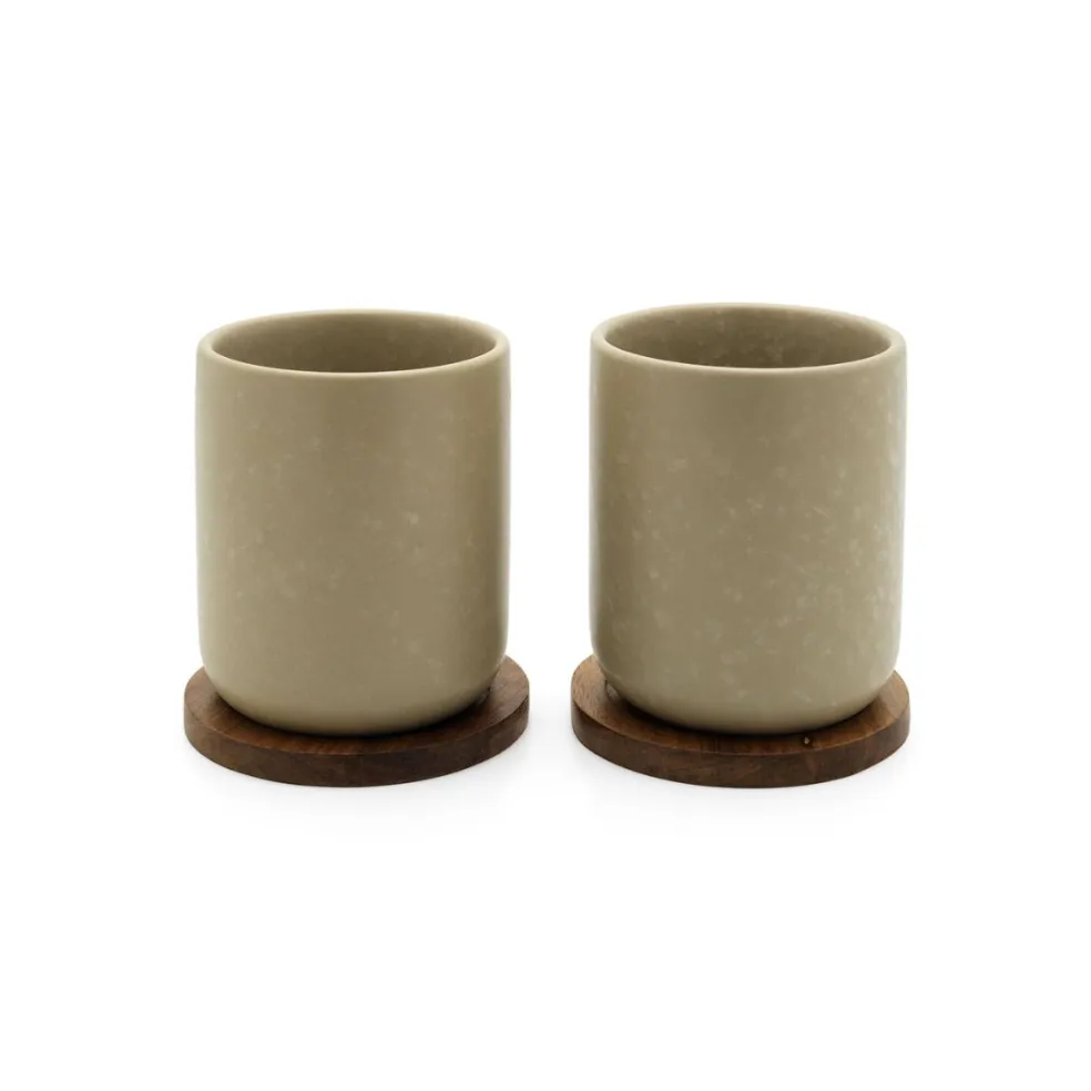 Set de 2 vasos cerámicos con posavasos de bambú Umea Bredemeijer