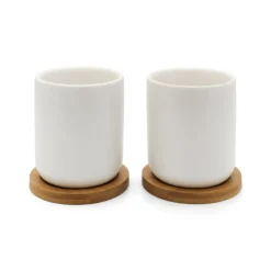Set de 2 vasos cerámicos con posavasos de bambú Umea Bredemeijer